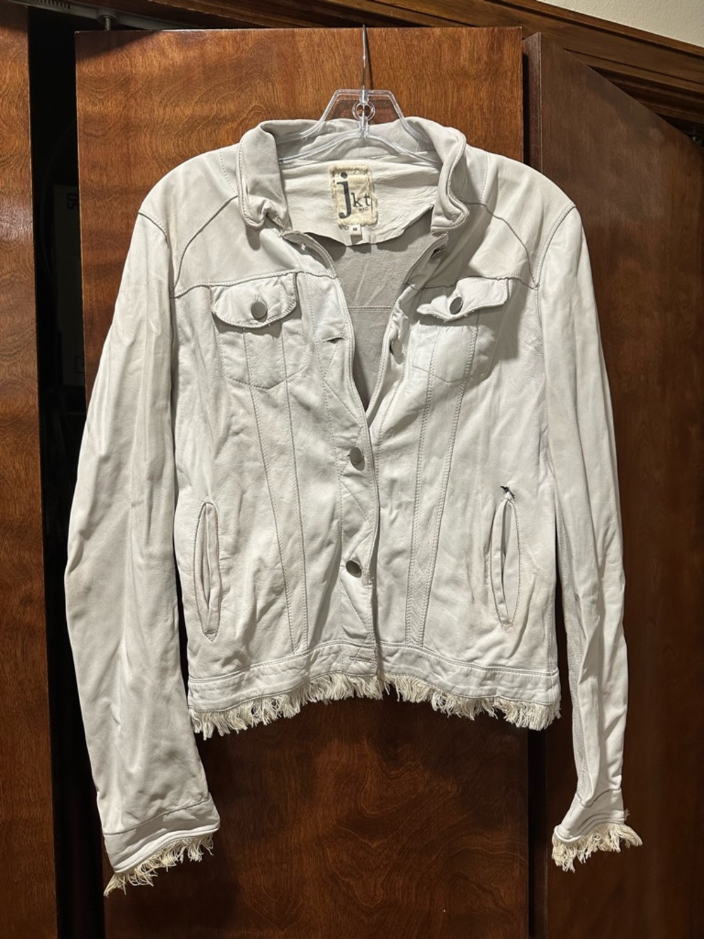 White Fringe-Trim Cotton Jean Jacket